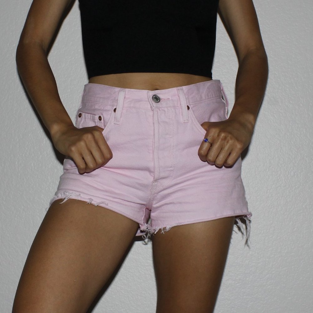 Levi 501 High Waited Pink Denim Shorts